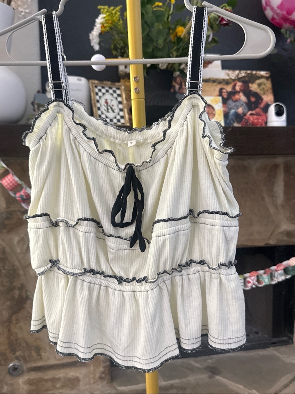 Pilcro Cream Ruffle Peplum Camisole with Black Trim